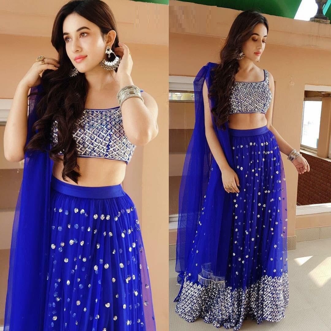 Royal Blue Colour Net Sequence Worked Semi Stiched Lehanga Choli With Duppata