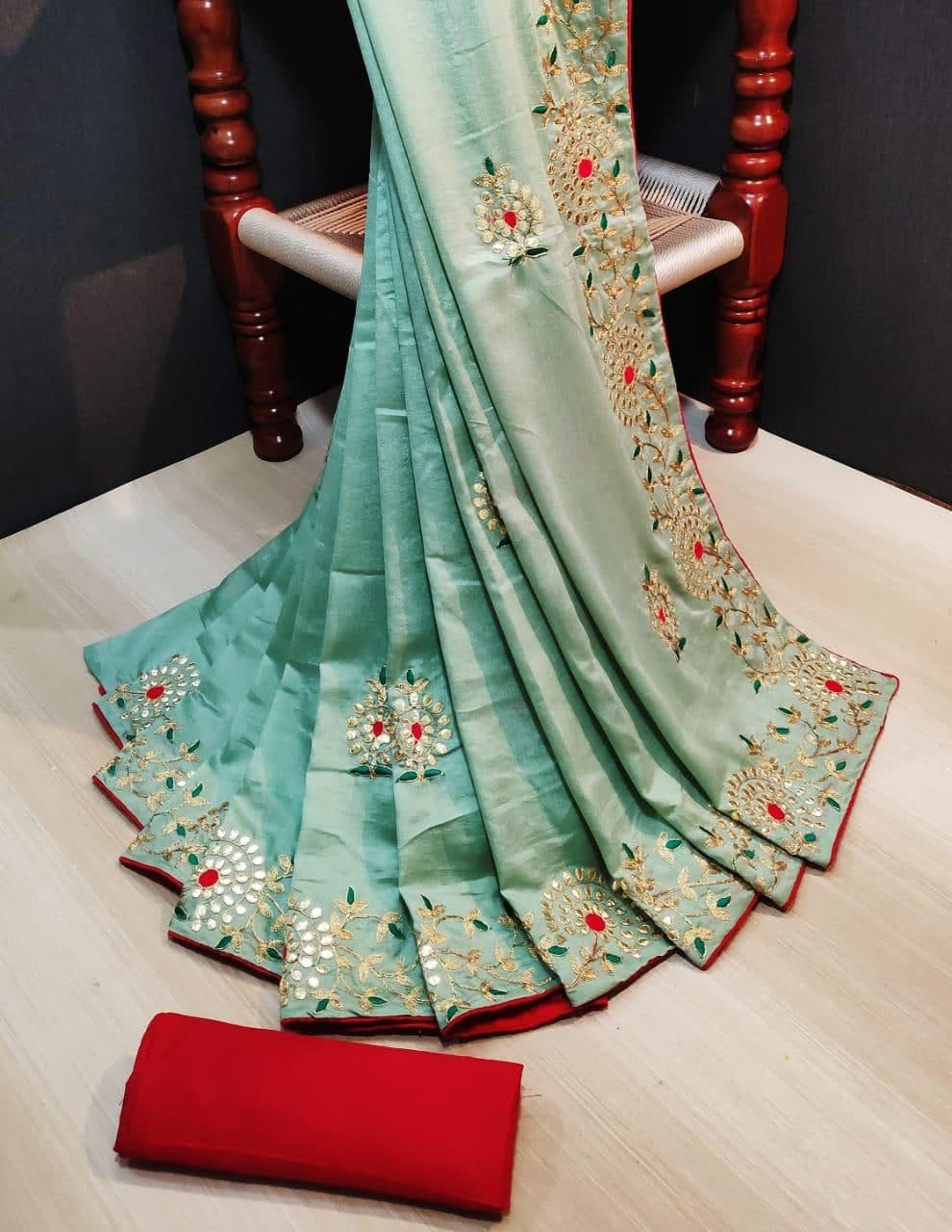 Wedding Wear Silk Embroidered Border Saree Blouse