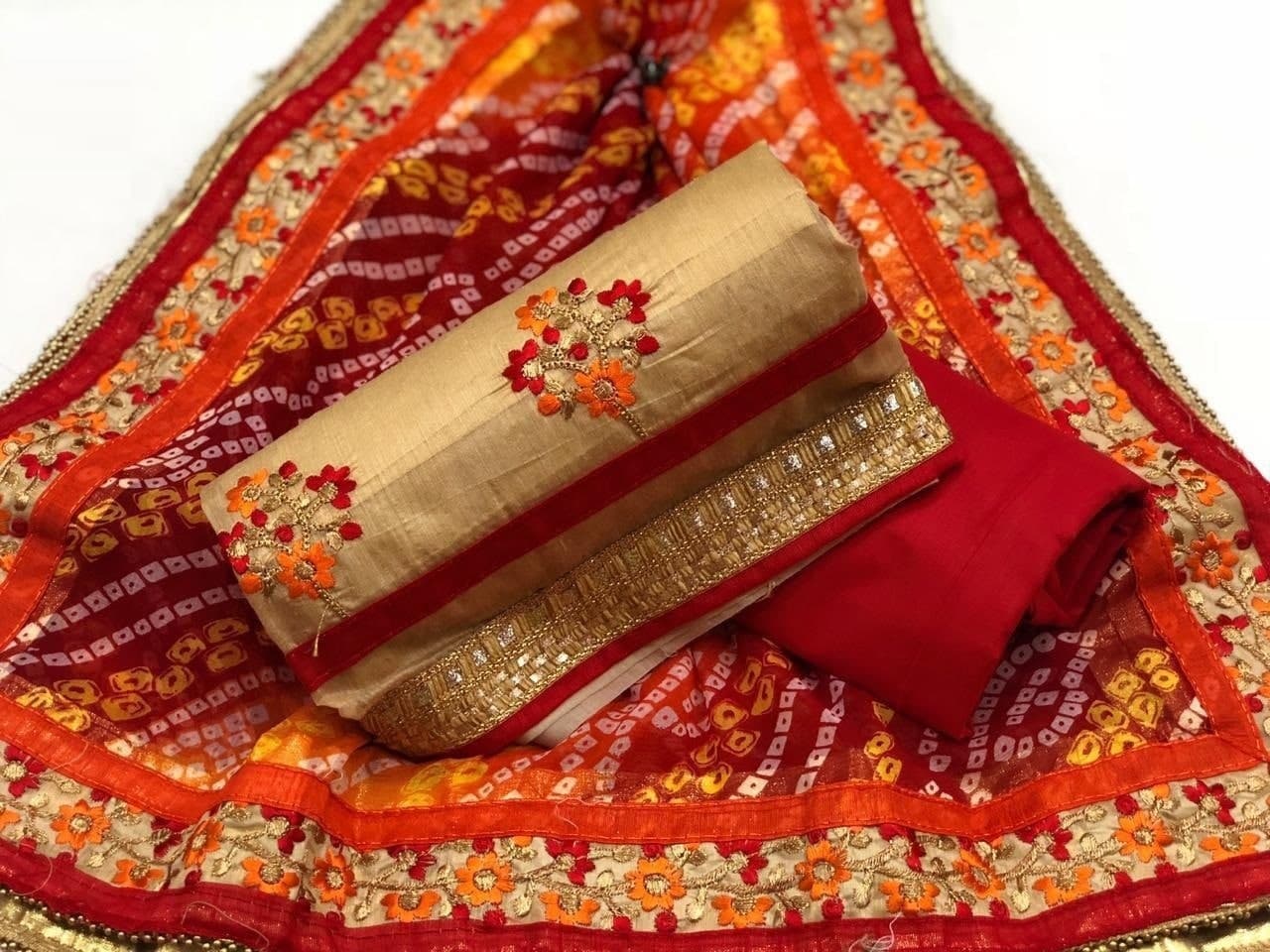 Cream Color Chanderi Silk Embroidred Suit Material For Women