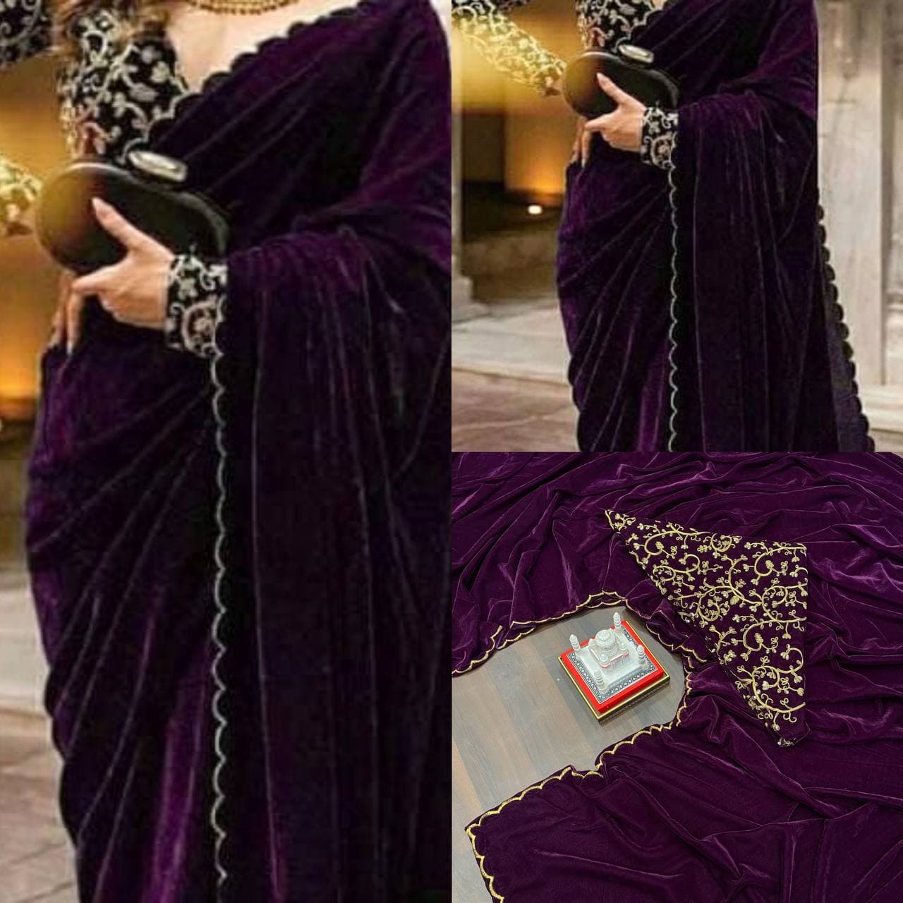 Party Wear Velvet Sequence Coding Work Saree Blouse