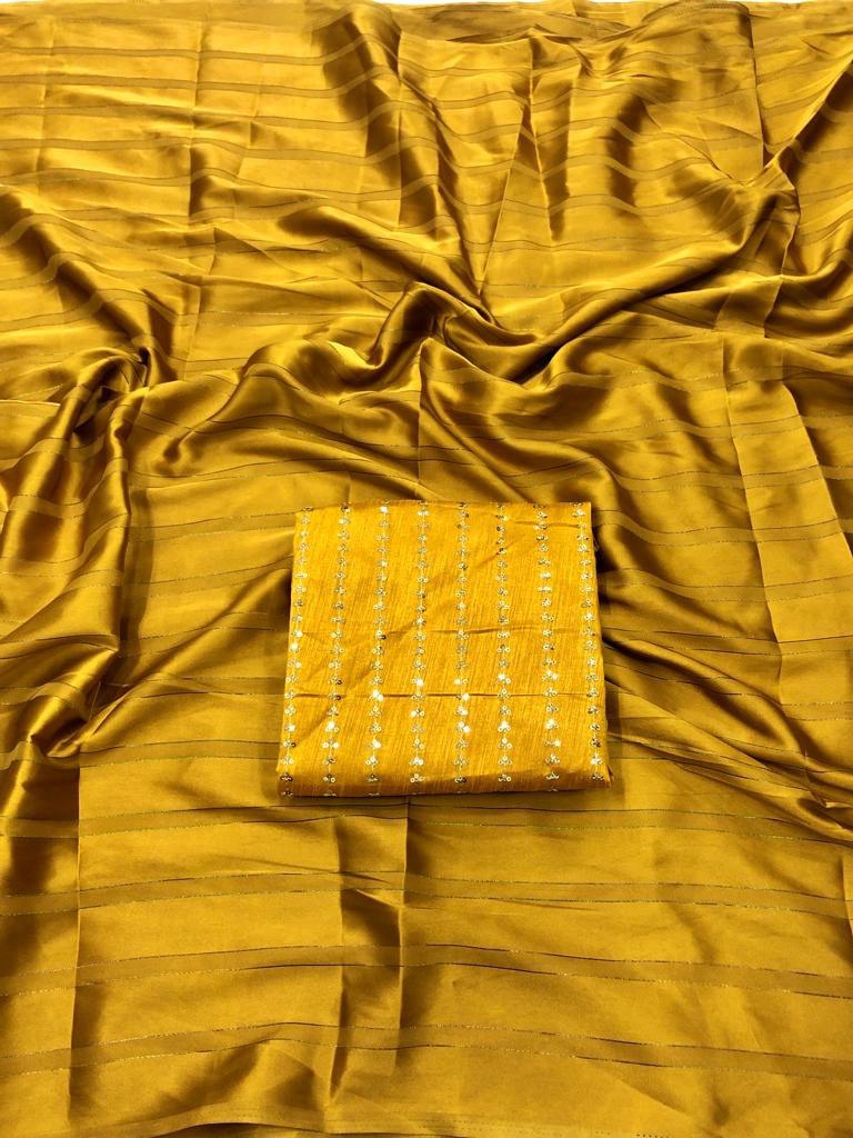 New Poly Georgette Satin Patta Party Wear Saree With Art Silk Sequence Worked Blouse
