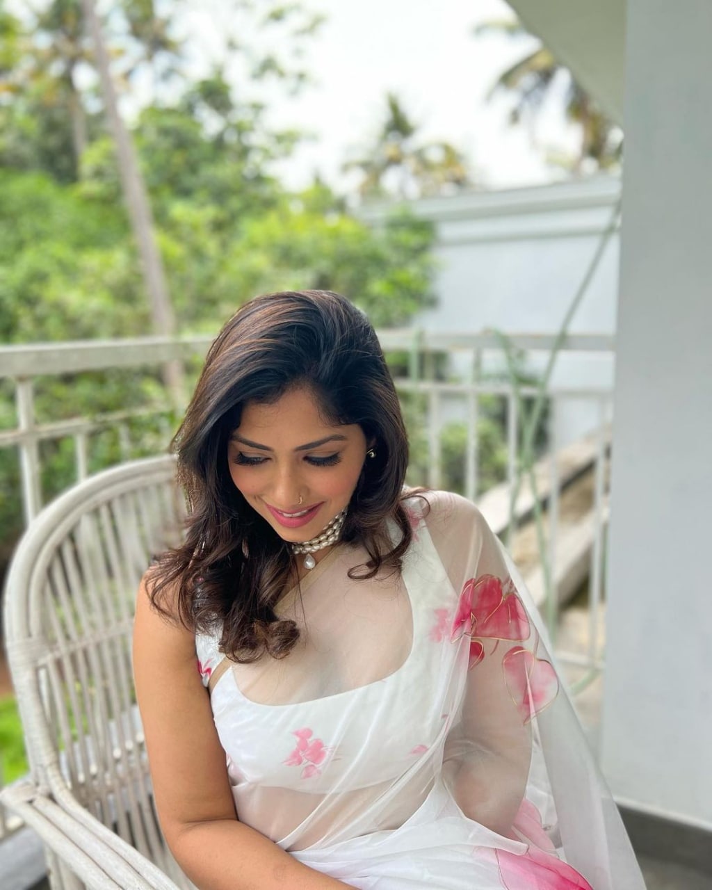 White Organza Silk Digital Print Saree Blouse