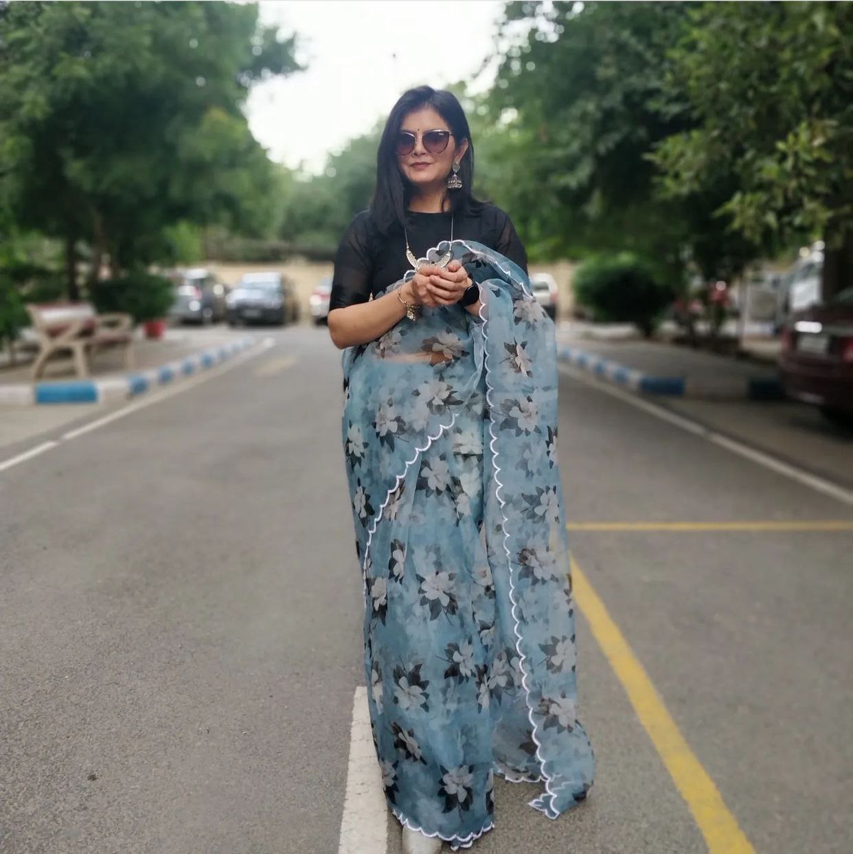 Sky Blue Color Organza silk Digital Printed Designer Saree