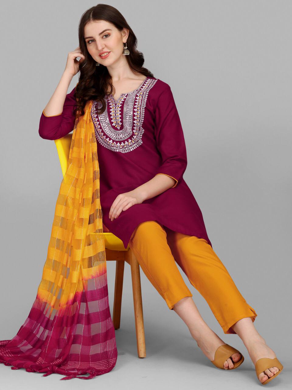 Wedding Wear Fully Stitched Ethnic Salwar Suit Set With Dupatta For Girls