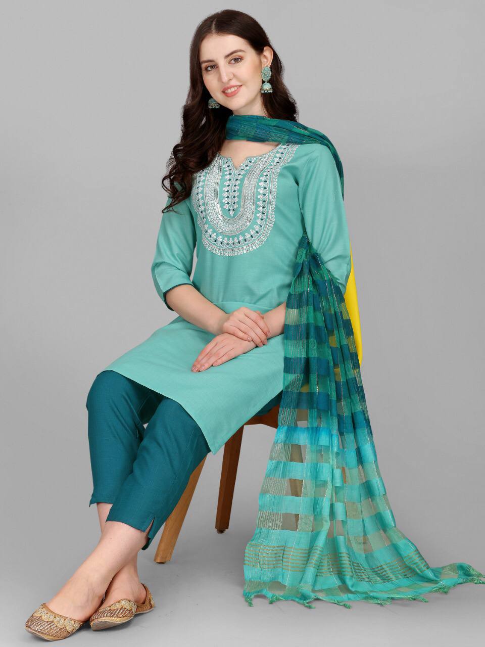 Wedding Wear Fully Stitched Ethnic Salwar Suit Set With Dupatta For Girls