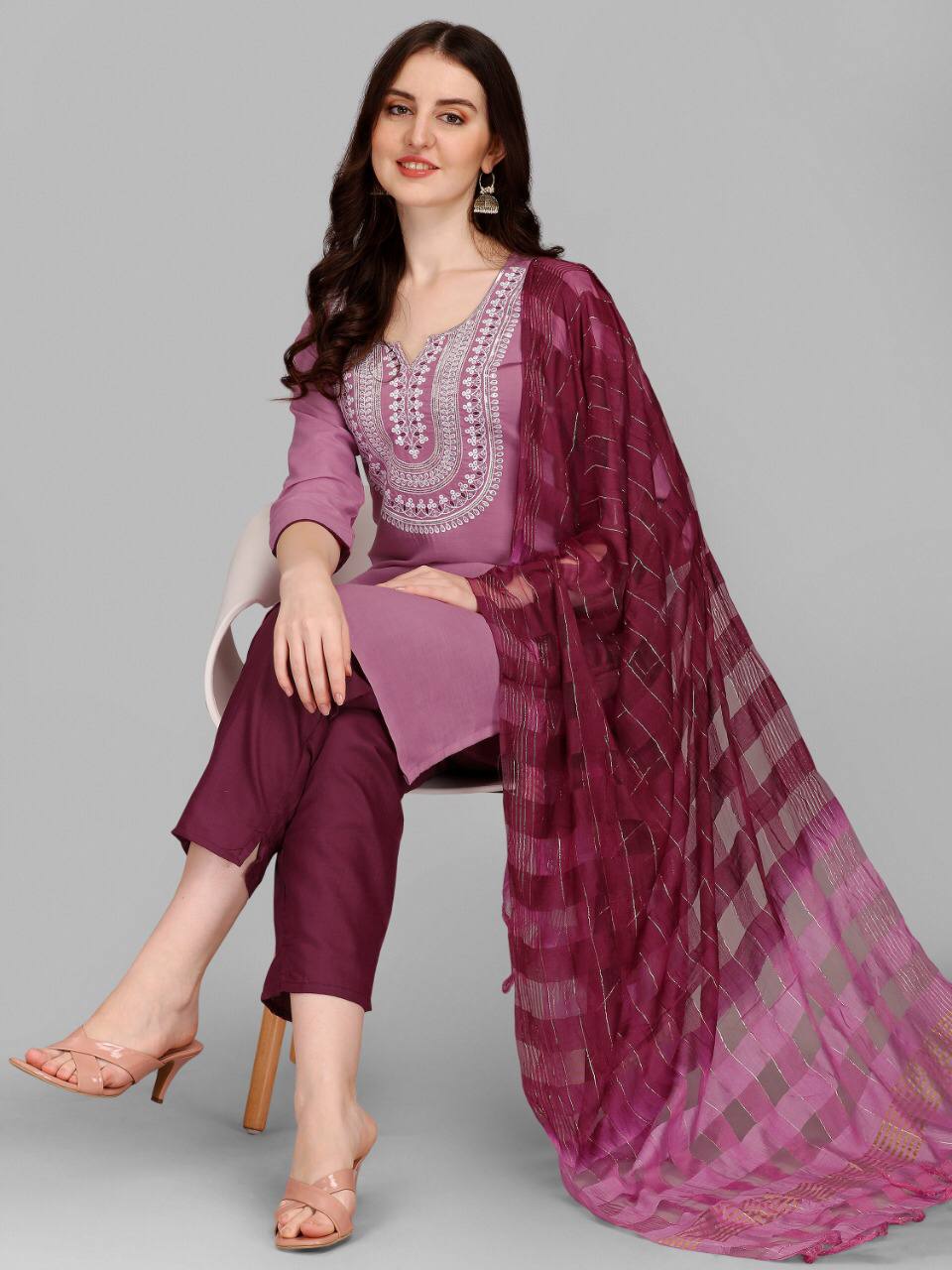 Wedding Wear Fully Stitched Ethnic Salwar Suit Set With Dupatta For Girls
