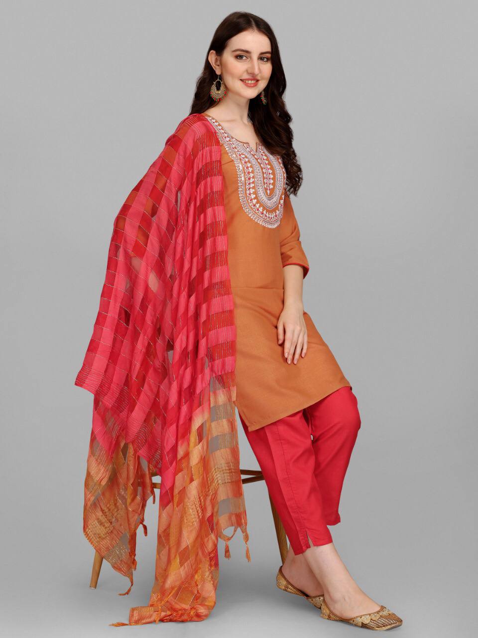 Wedding Wear Fully Stitched Ethnic Salwar Suit Set With Dupatta For Girls