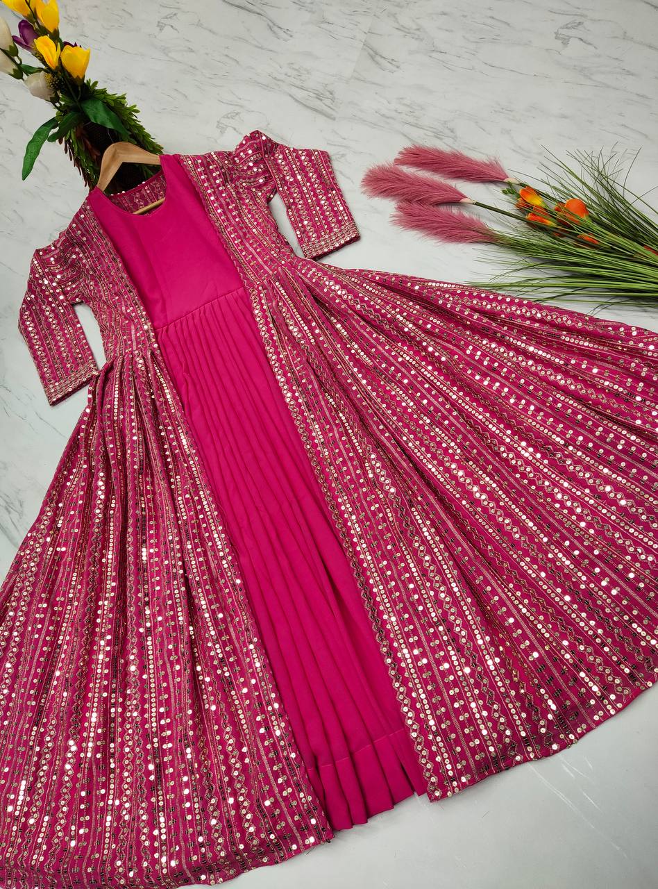 Function Wear Pink Color Georgette Gown Free Size XL