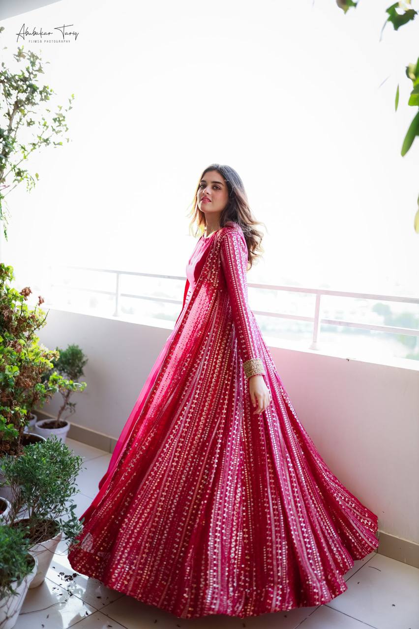 Function Wear Pink Color Georgette Gown Free Size XL