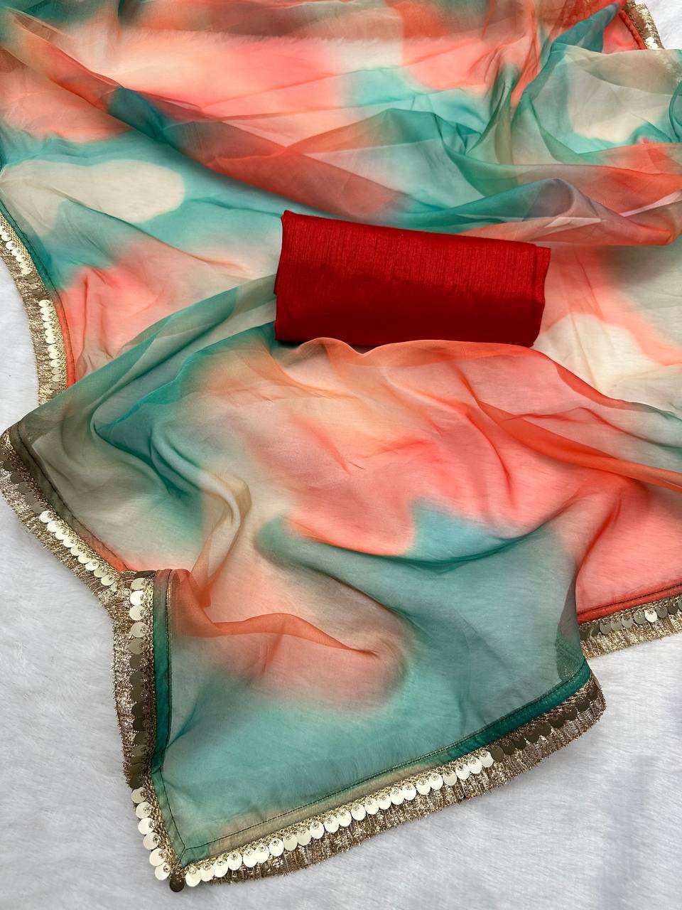 Remarkable Soft Organza Digital Print Saree For Girls