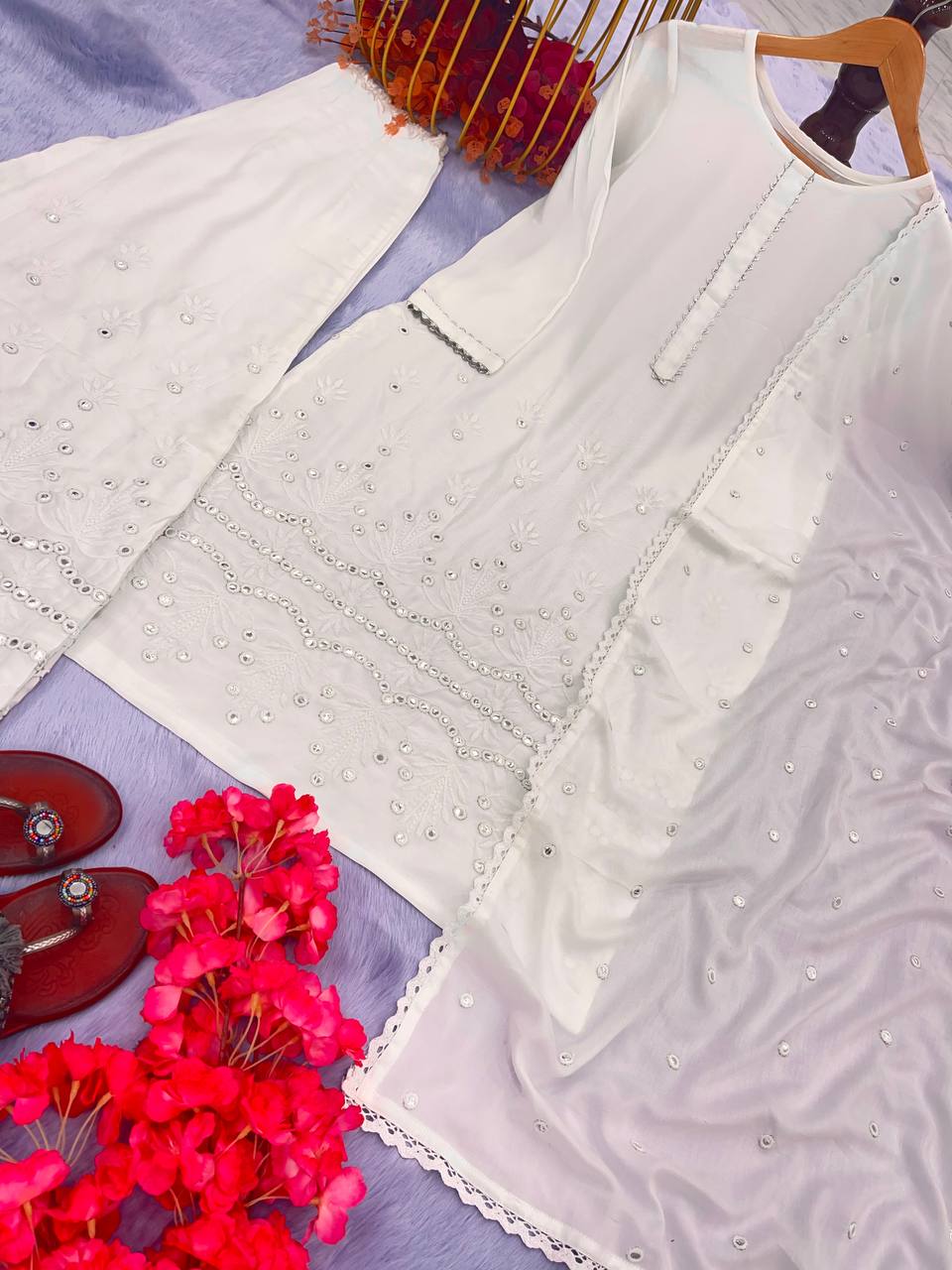Ivory Cotton Plazo Suit in XL size
