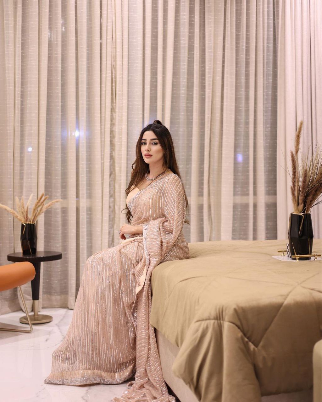 Peach Color Soft Net Designer Saree