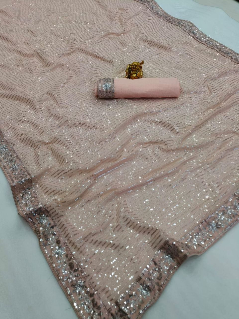 Peach Color Soft Net Designer Saree