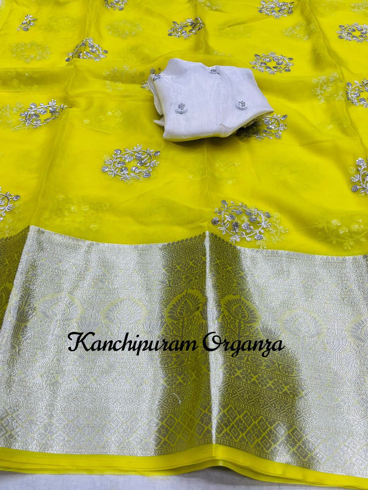 Party Wear Pure Organza Kanchipuram Jacquard Border Saree