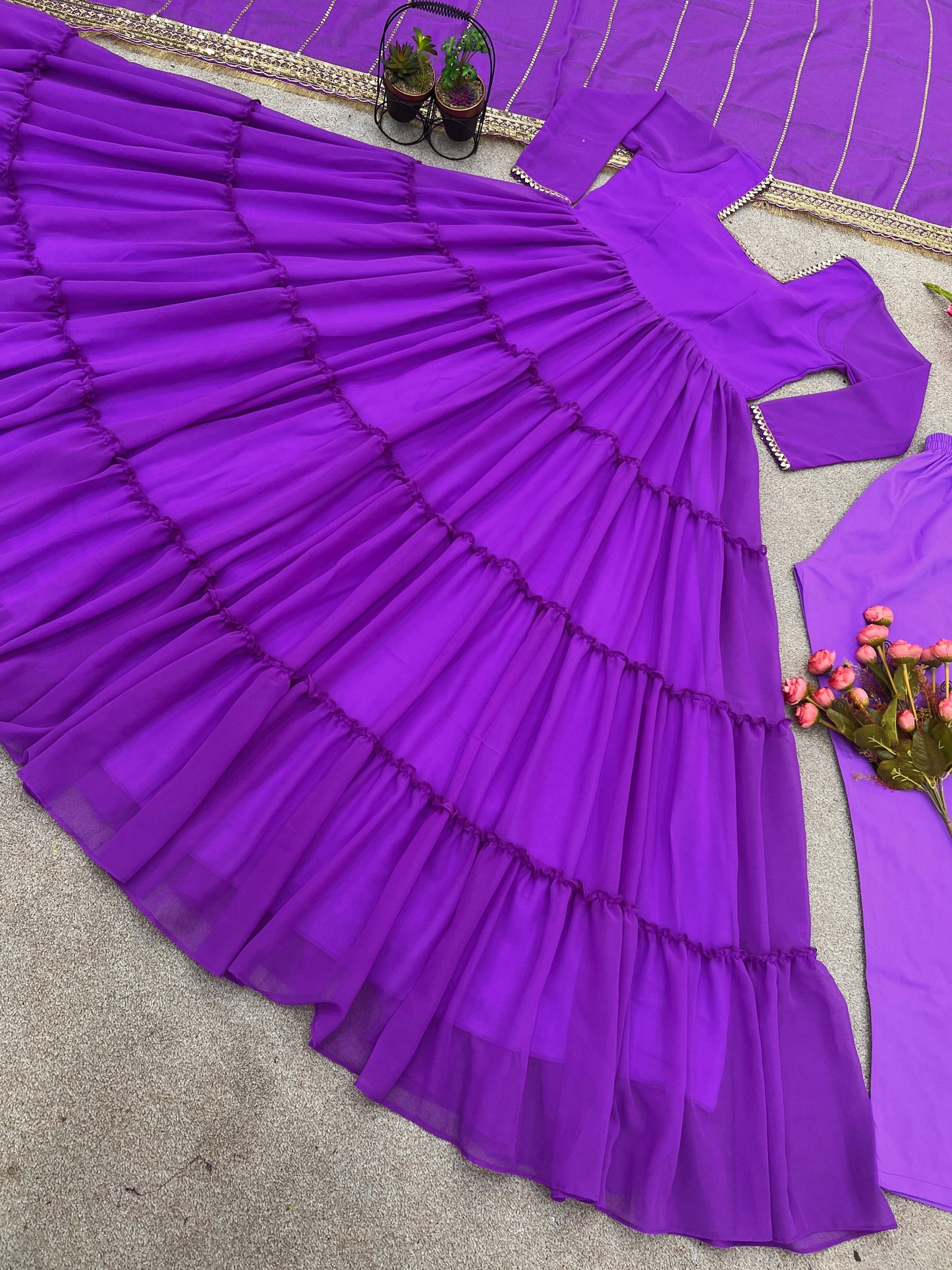 Wedding Wear Georgette Purple Ready to Wear Gown