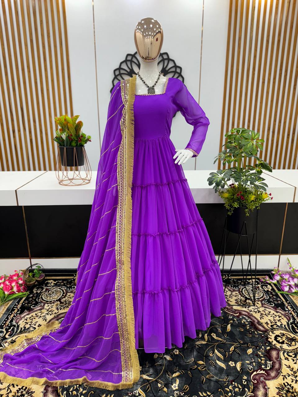 Wedding Wear Georgette Purple Ready to Wear Gown