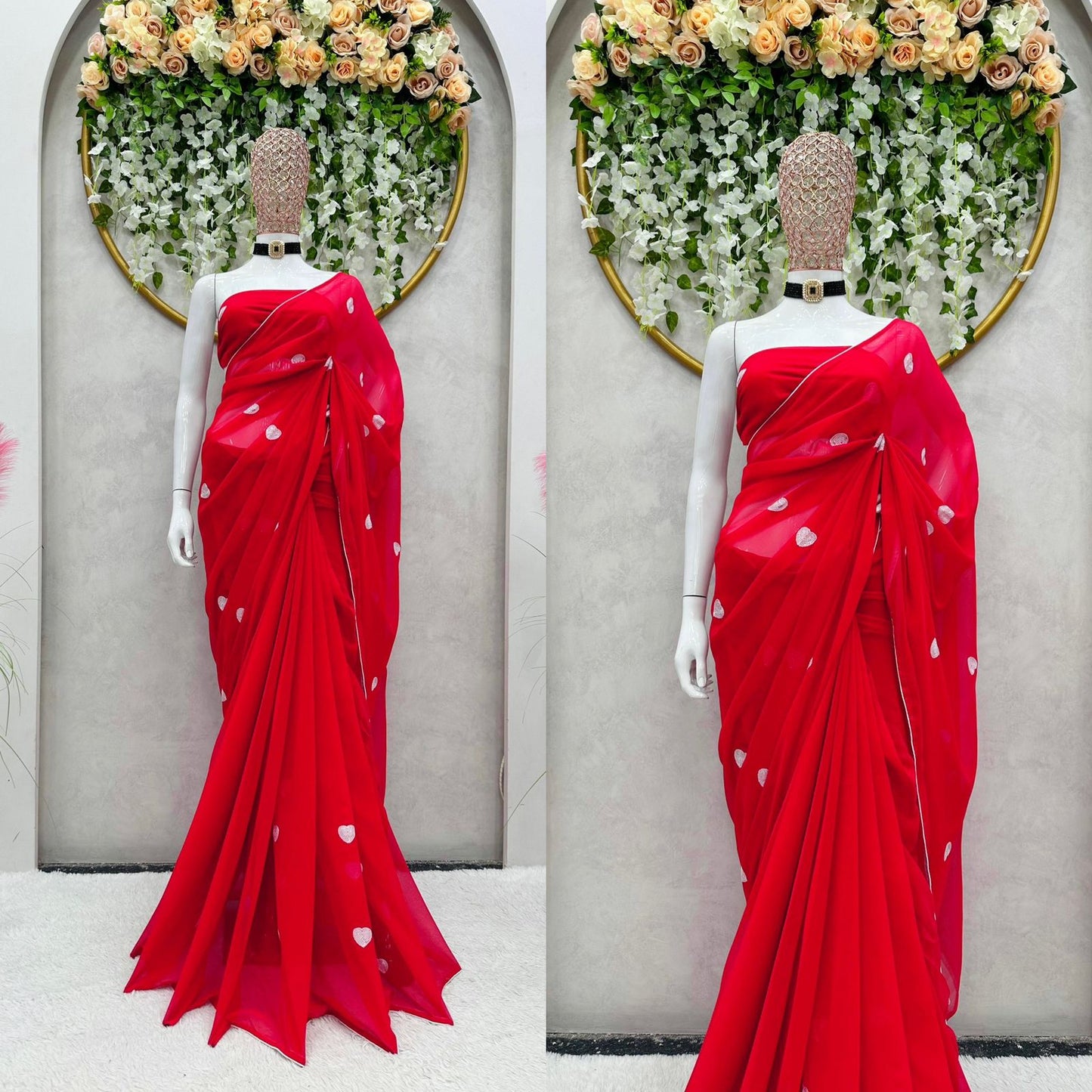 Red Color Gerogette Ready to Wear Saree