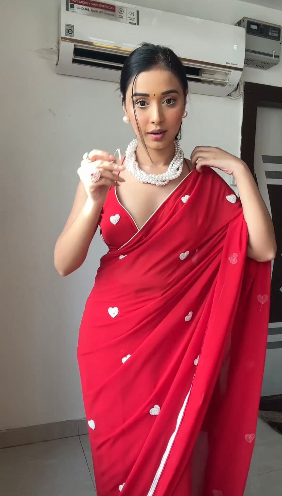 Red Color Gerogette Ready to Wear Saree
