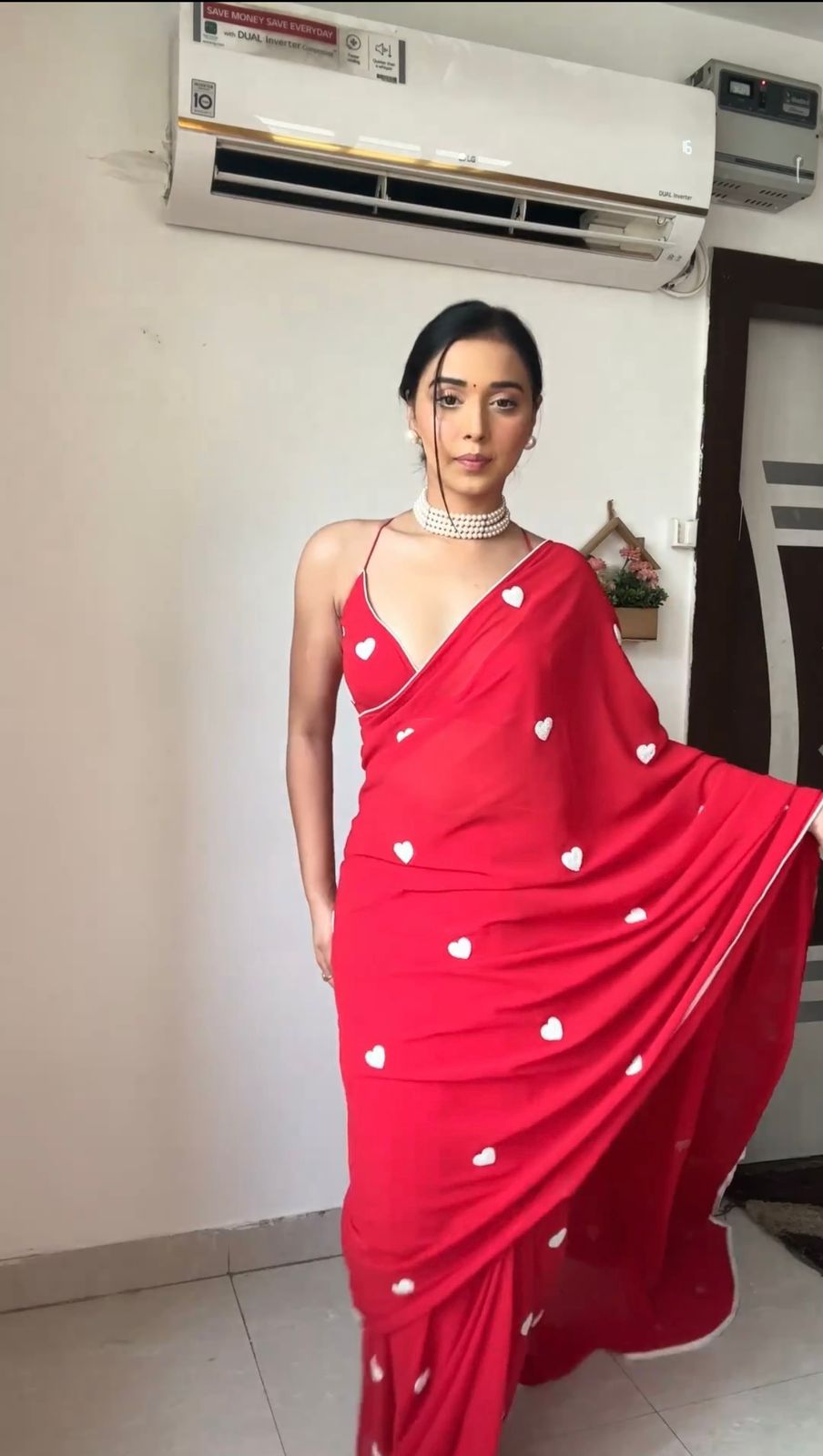 Red Color Gerogette Ready to Wear Saree