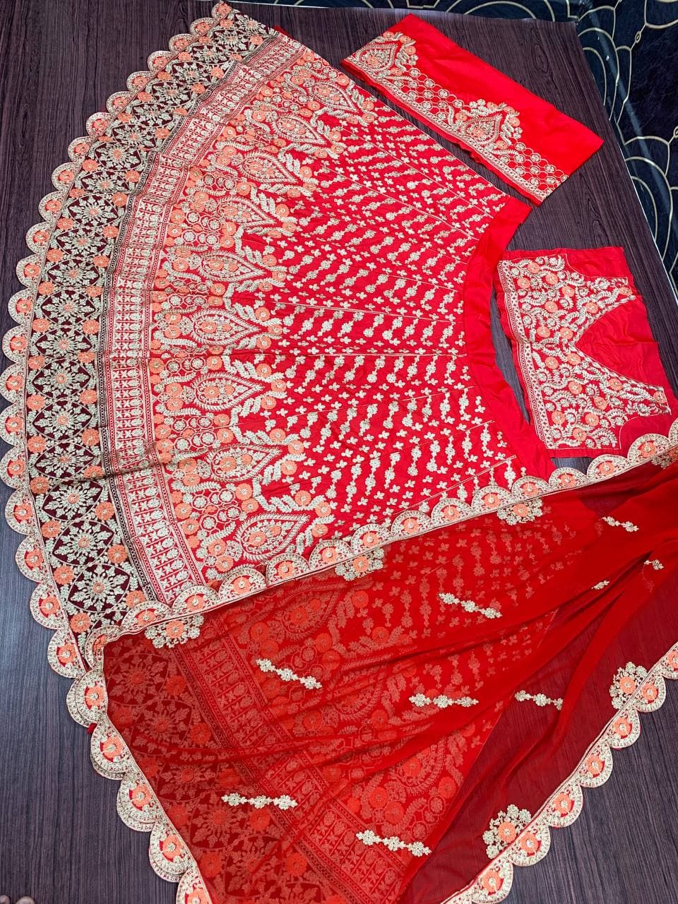 Bridal Wear Red Color Tapeta Silk Chine Stitched Work Design Lehenga Choli