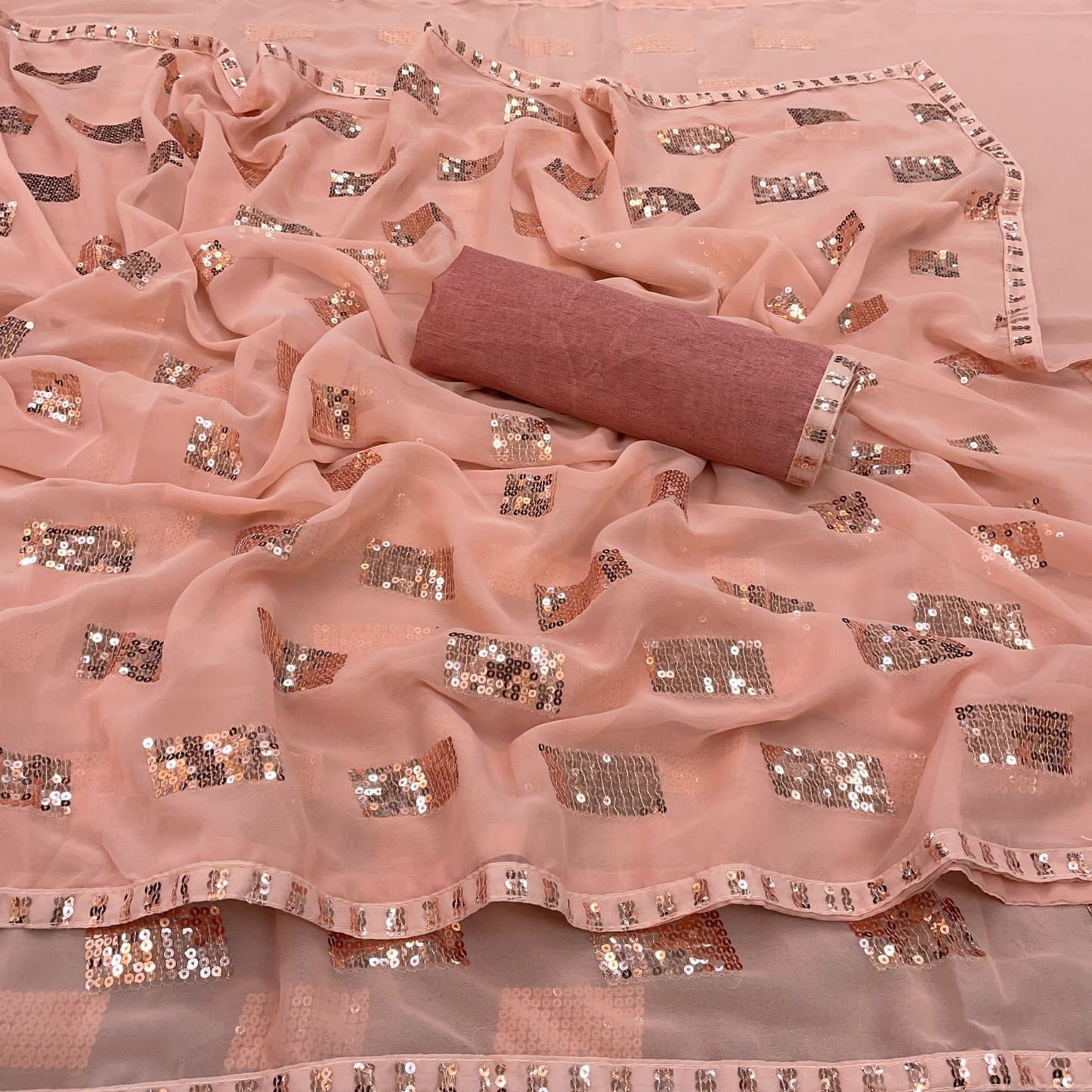 Awesome Pastle Color Heavy Georgette Tone to Tone Sequence Work Saree