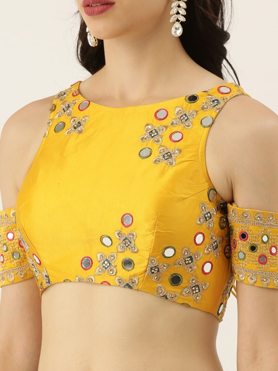 Phenomenal Yellow Color Satin Silk Thread Mirror Work Wedding Wear Lehenga Choli