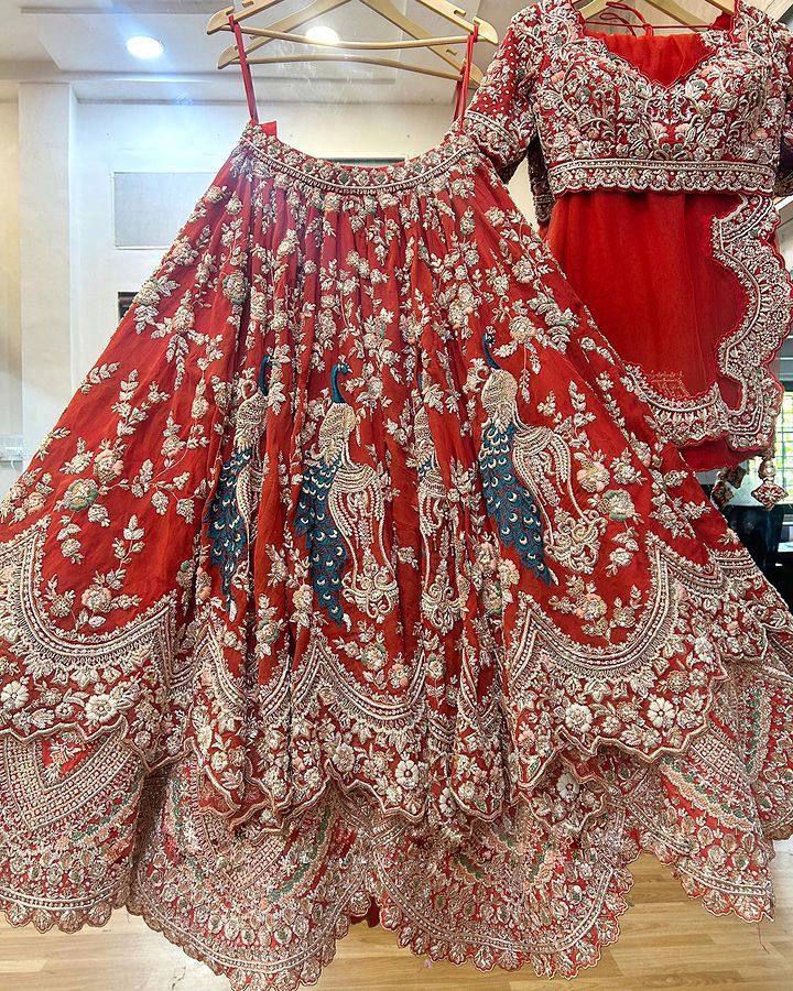 Wedding Wear Georgette Peacock Work Lehenga