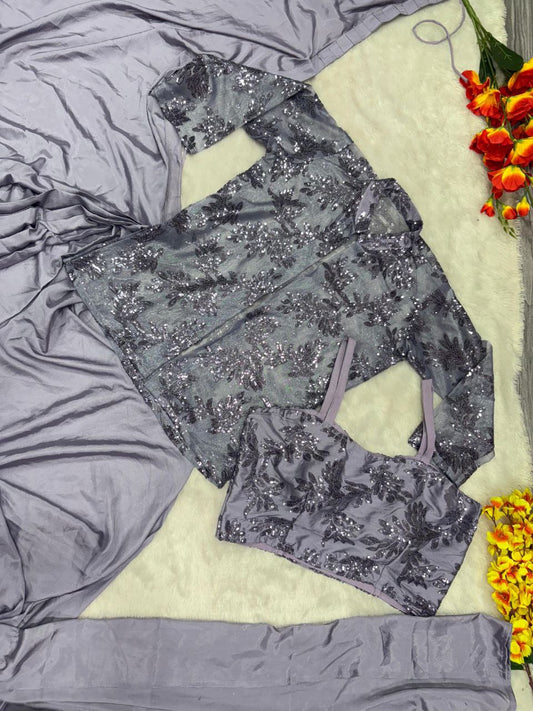 Ready to Wear 1 Min Jacket Pattern Saree with Free Size Stitched Blouse