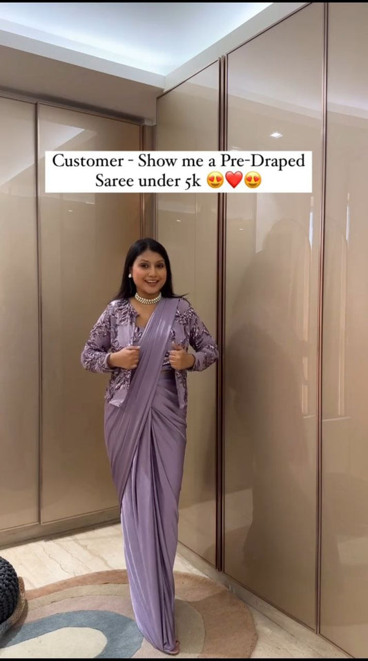 Ready to Wear 1 Min Jacket Pattern Saree with Free Size Stitched Blouse