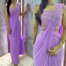 Load image into Gallery viewer, Ready to Wear 1 Min Ruffle Pattern Saree with Free Size Stitched Blouse
