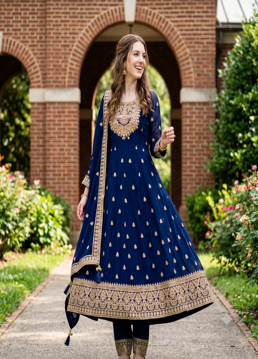 Heavy Embroidered Anarkali Kurta Pant Set with Dupatta for Women