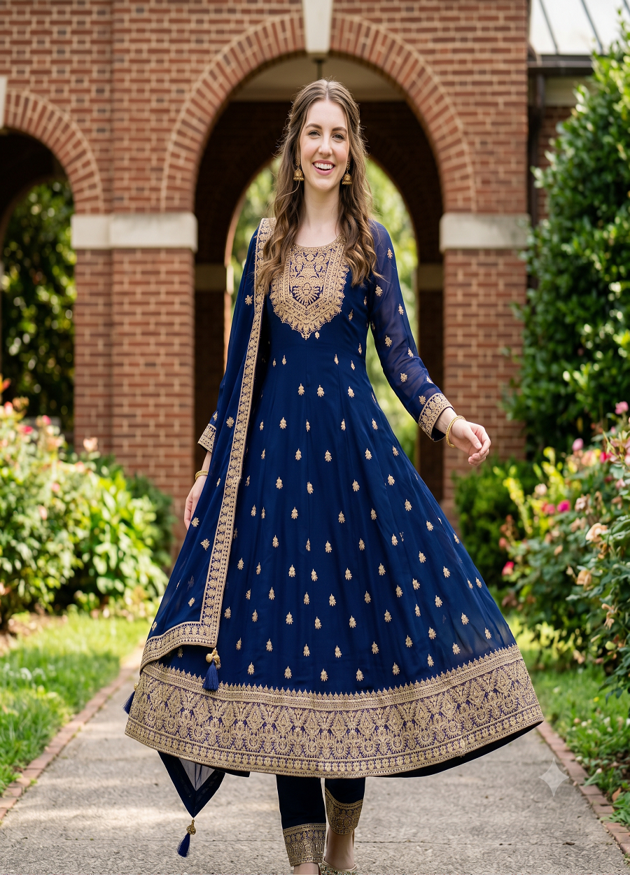 Heavy Embroidered Anarkali Kurta Pant Set with Dupatta for Women