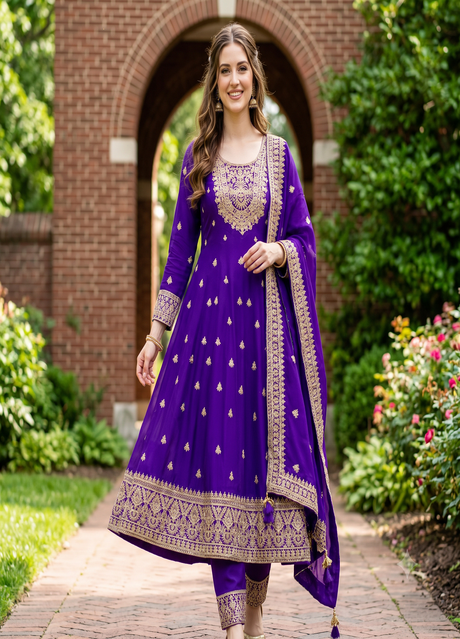 Heavy Embroidered Anarkali Kurta Pant Set with Dupatta for Women