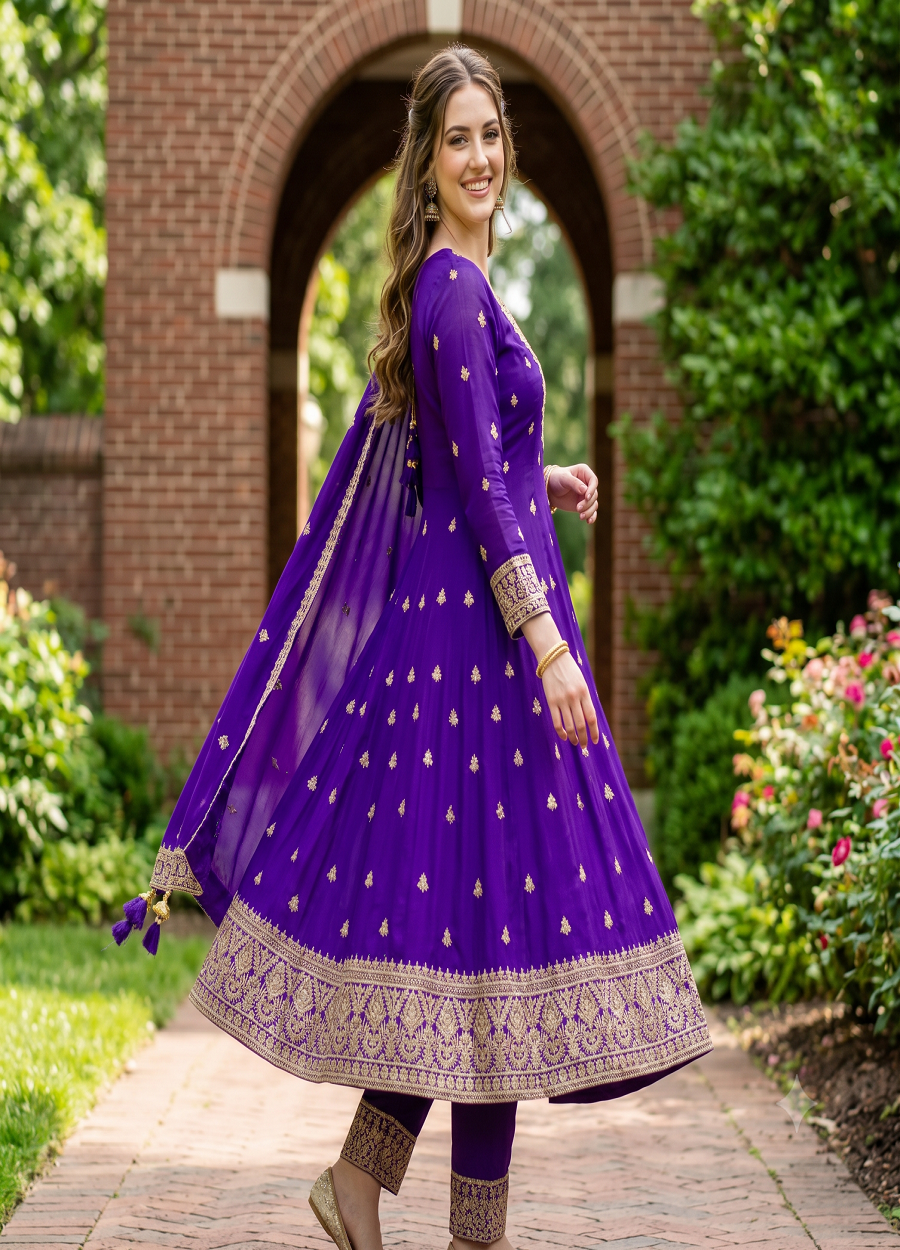 Heavy Embroidered Anarkali Kurta Pant Set with Dupatta for Women