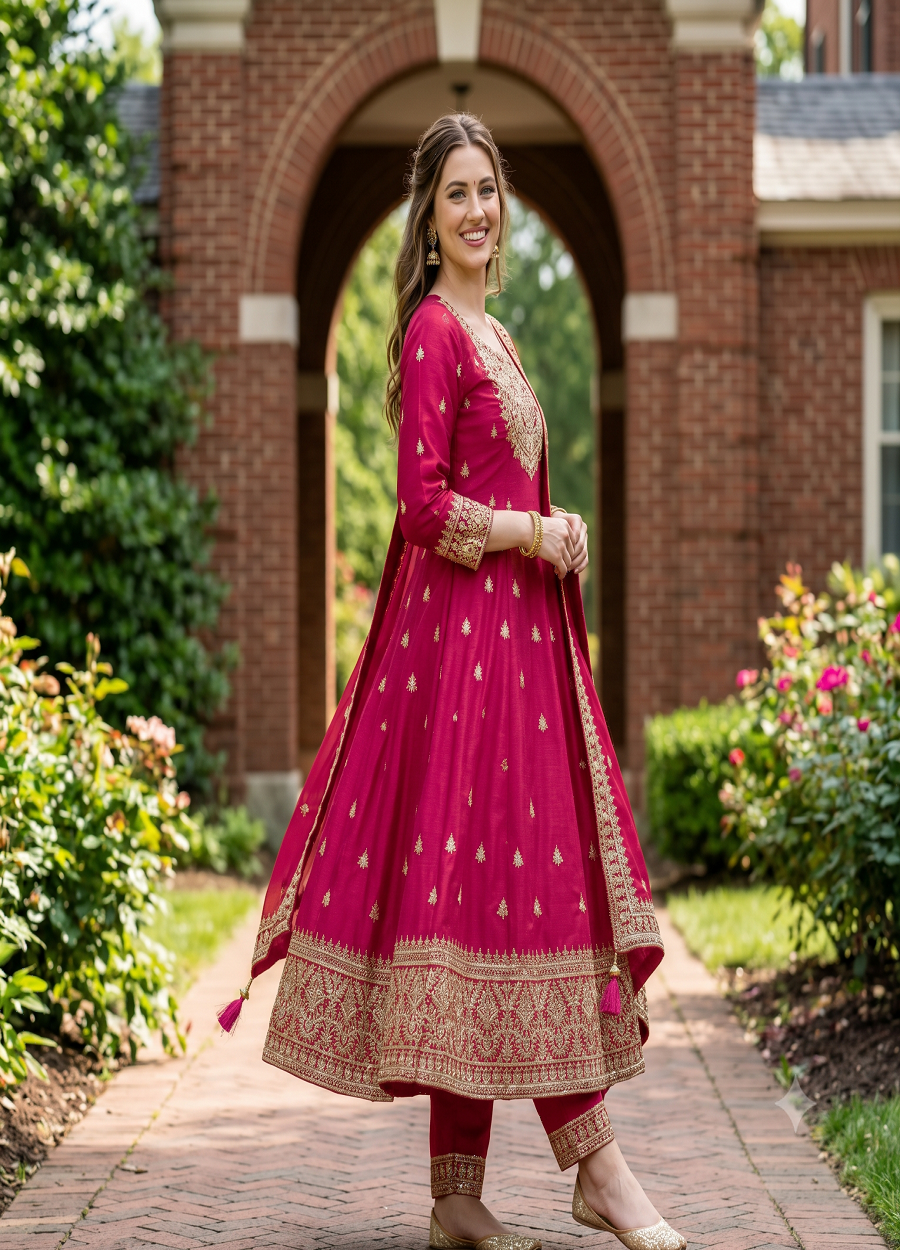 Heavy Embroidered Anarkali Kurta Pant Set with Dupatta for Women