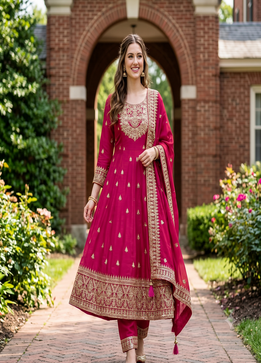Heavy Embroidered Anarkali Kurta Pant Set with Dupatta for Women