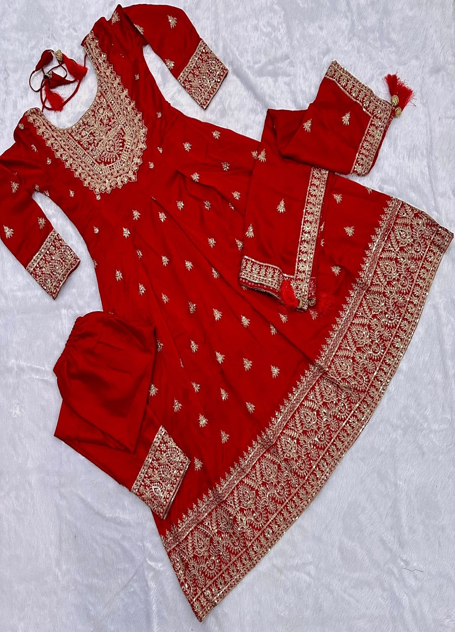 Heavy Embroidered Anarkali Kurta Pant Set with Dupatta for Women