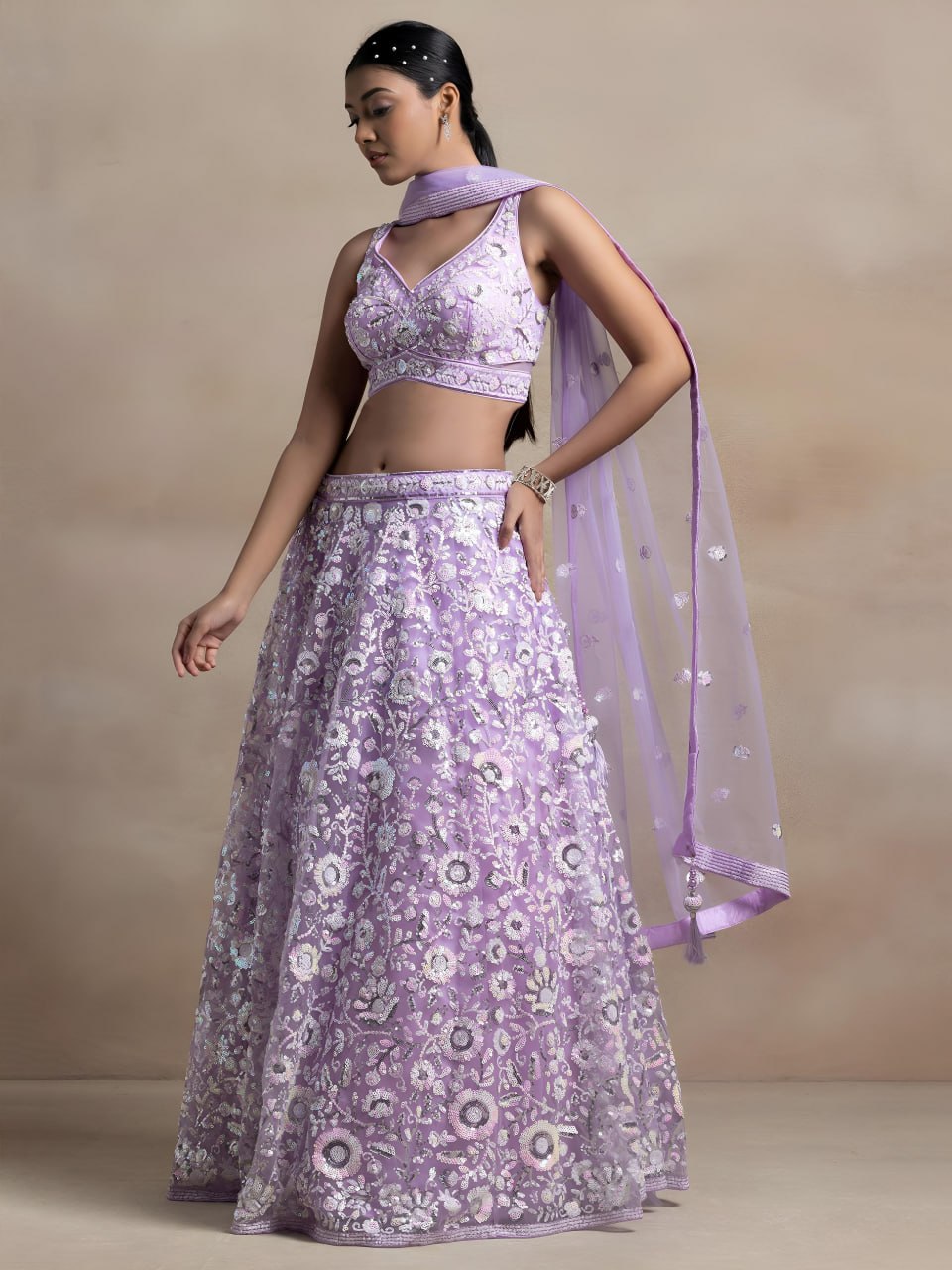 Heavy Sequin Embroidery Work Designer Party Wear Lehenga Set with Dupatta