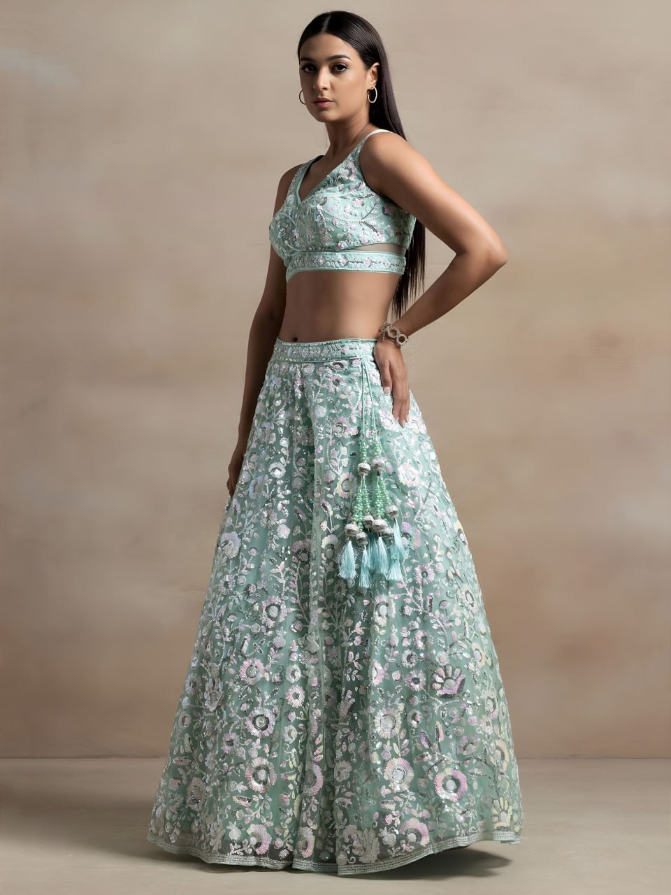 Heavy Sequin Embroidery Work Designer Party Wear Lehenga Set with Dupatta