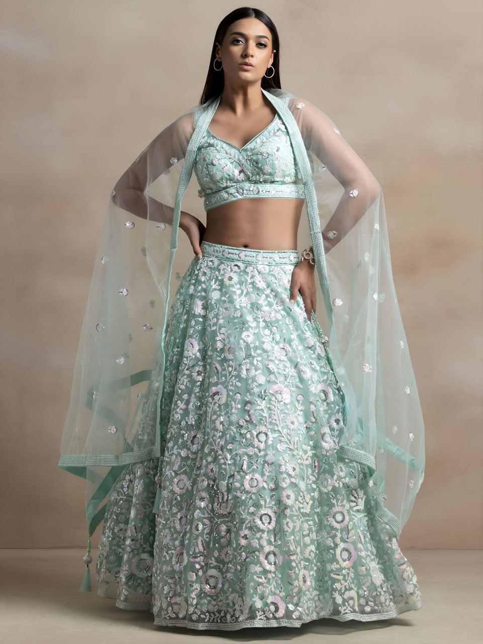 Heavy Sequin Embroidery Work Designer Party Wear Lehenga Set with Dupatta
