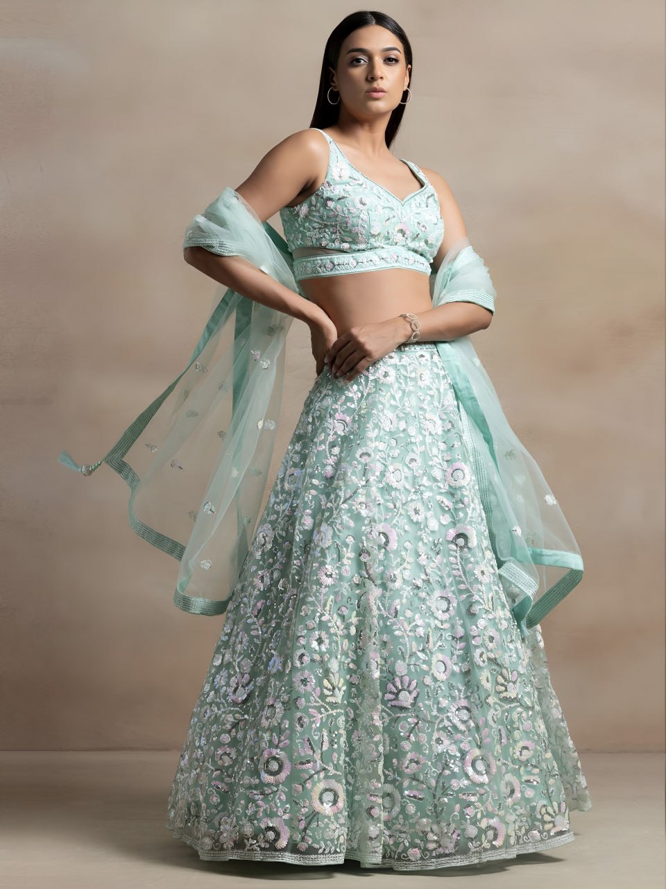 Heavy Sequin Embroidery Work Designer Party Wear Lehenga Set with Dupatta