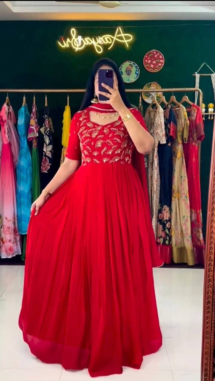 Party Wear Georgette Fully Stitched Gown With Dupatta