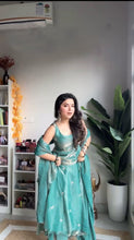 Load image into Gallery viewer, Fully Stitched Fandy Silk Gown With Pant Dupatta Set
