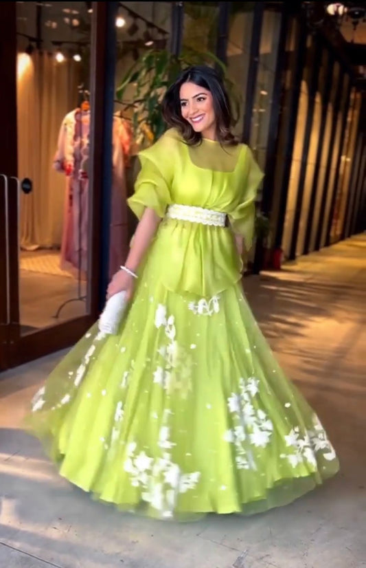 Orgenza Silk Semi Stiched Shrug Lehngha Choli With Duppata
