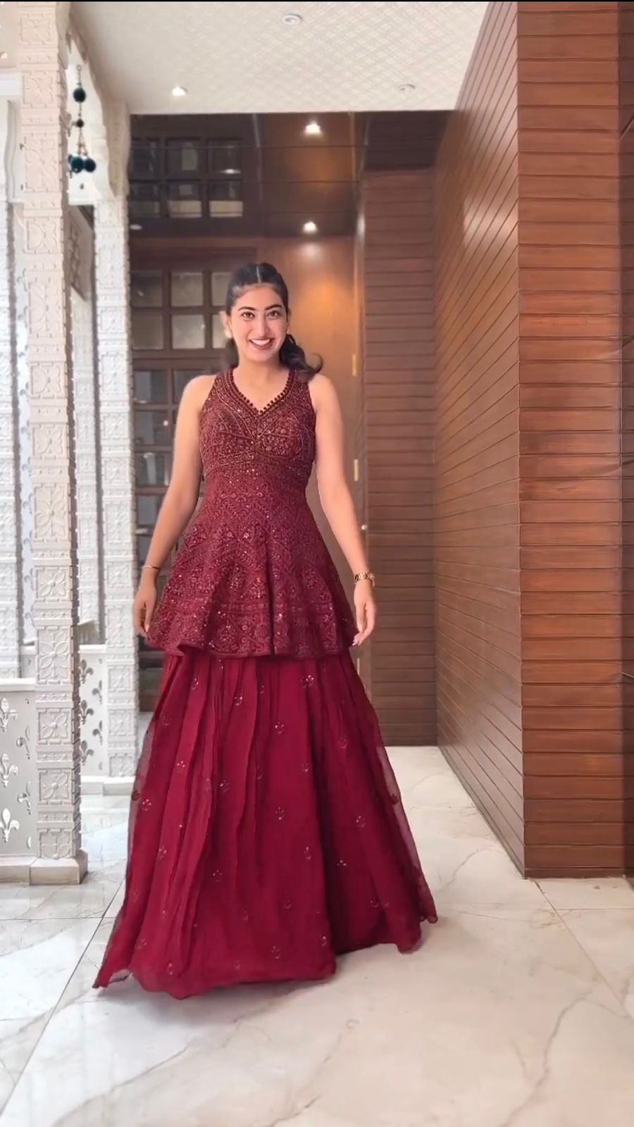 Trending Marron Colour Embroidary And Sequence Work Top Lehenga With Duppta