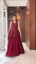 Load image into Gallery viewer, Trending Marron Colour Embroidary And Sequence Work Top Lehenga With Duppta
