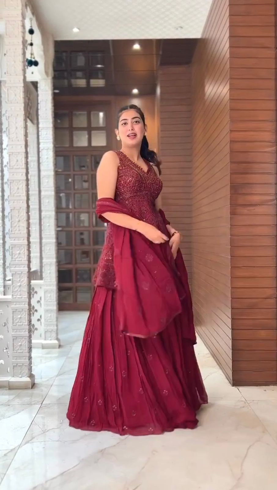 Trending Marron Colour Embroidary And Sequence Work Top Lehenga With Duppta