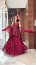 Load image into Gallery viewer, Trending Marron Colour Embroidary And Sequence Work Top Lehenga With Duppta
