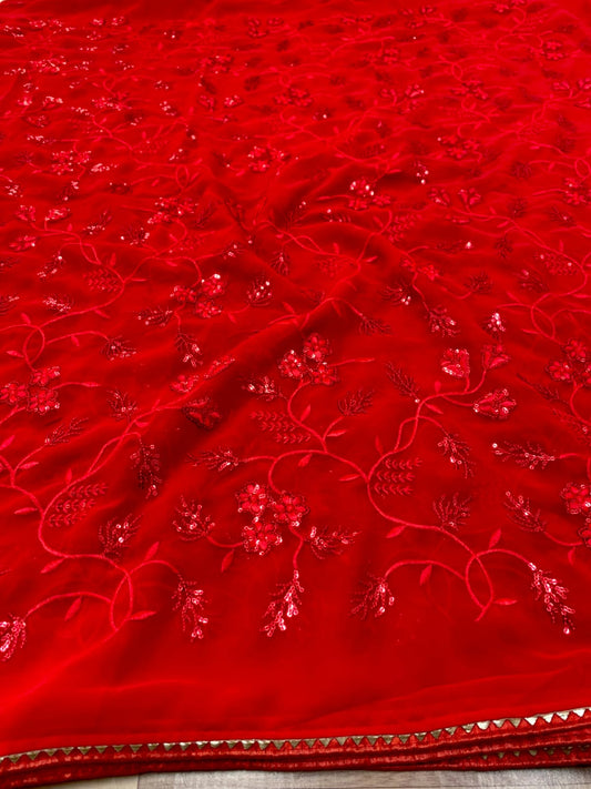 Top Red Georgette Embroidered Work Saree Blouse