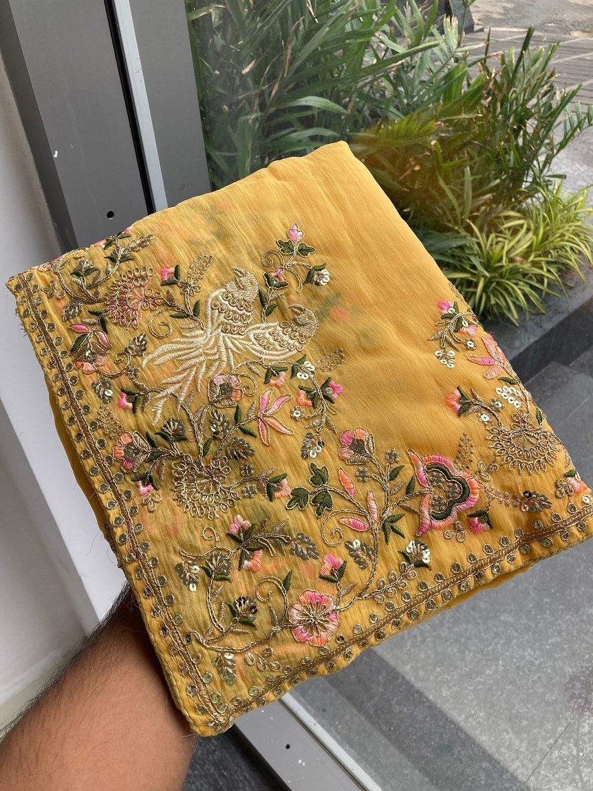 Haldi Special Soft NxC Moss chiffon Saree